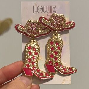 Western Texas Rodeo Pink & Gold Cowboy Boot Earrings